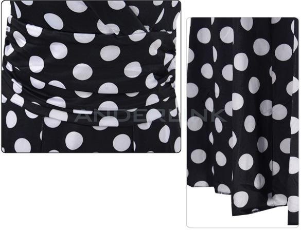 Sexy Career Women's High Waist Slim Short Sleeve V Neck Polka Dot Mini Dress