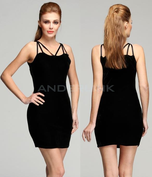 unknown Stylish Sexy Women's Black Strap V-neck Bodycon Party Mini Dress