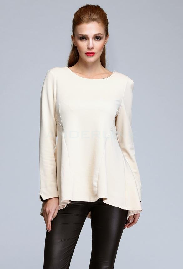unknown Stylish Women's Long Sleeve O-neck Casual Flouncing Hem Shirt Blouse Tops