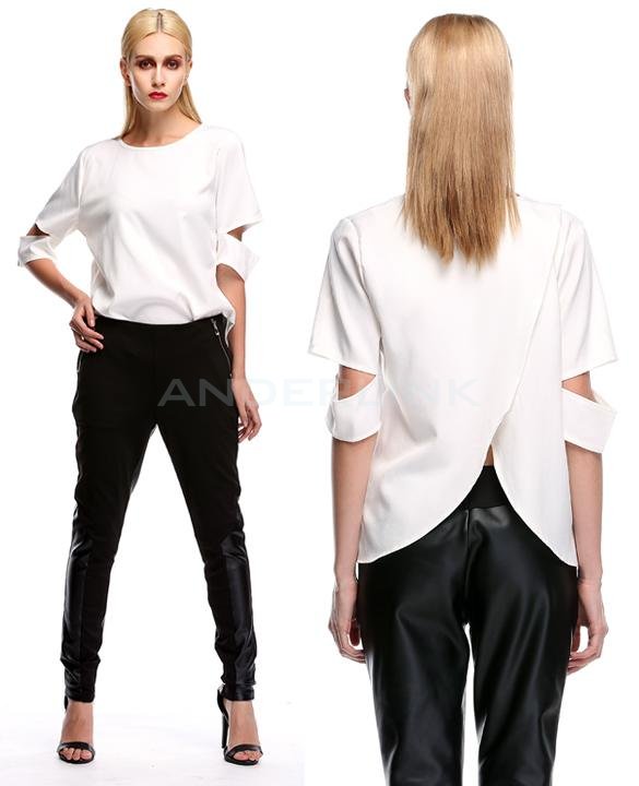 unknown Stylish Lady Women's White Mid-Sleeve Chiffon Casual Blouse Shirt Top