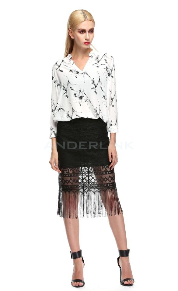 unknown Stylish Women's Loose Long Sleeve Sexy V-neck Floral Print Irregular Chiffon Blouse Tops Shirt