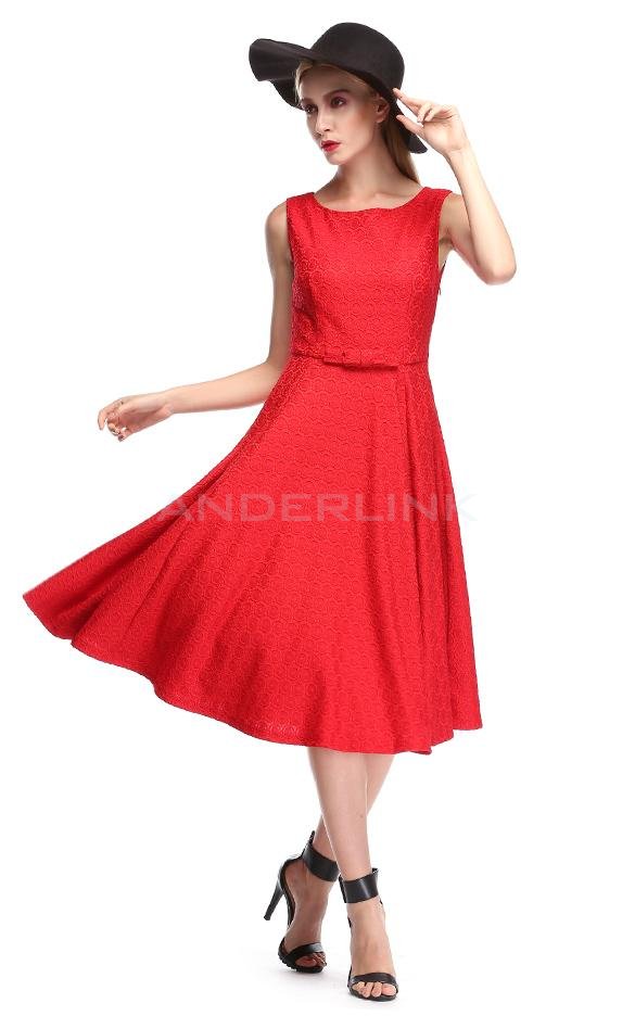 Stylish Lady Women's Sexy Sleeveless O-neck Lace Slim Prom Party Cocktail Swing Dress