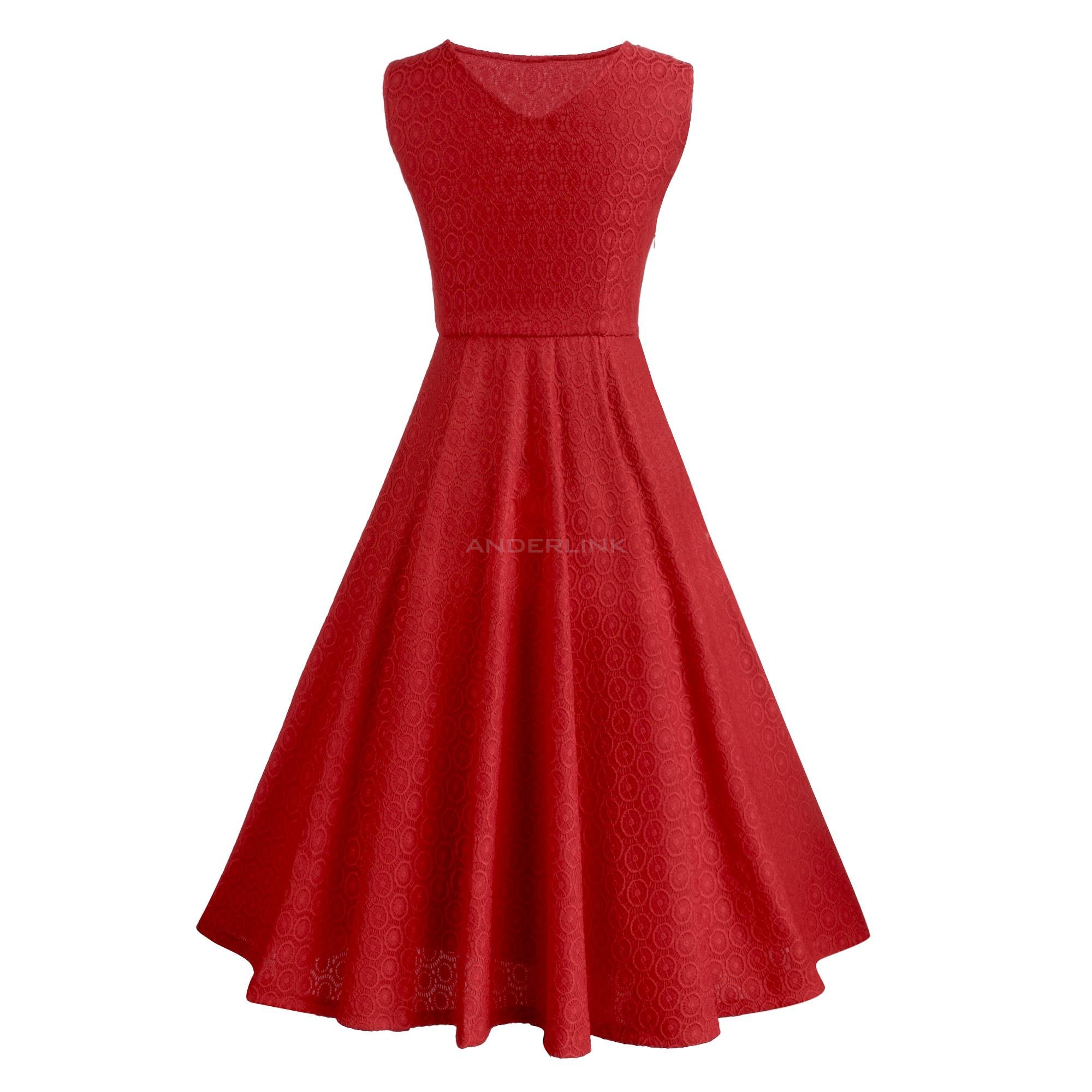 Stylish Lady Women's Sexy Sleeveless O-neck Lace Slim Prom Party Cocktail Swing Dress