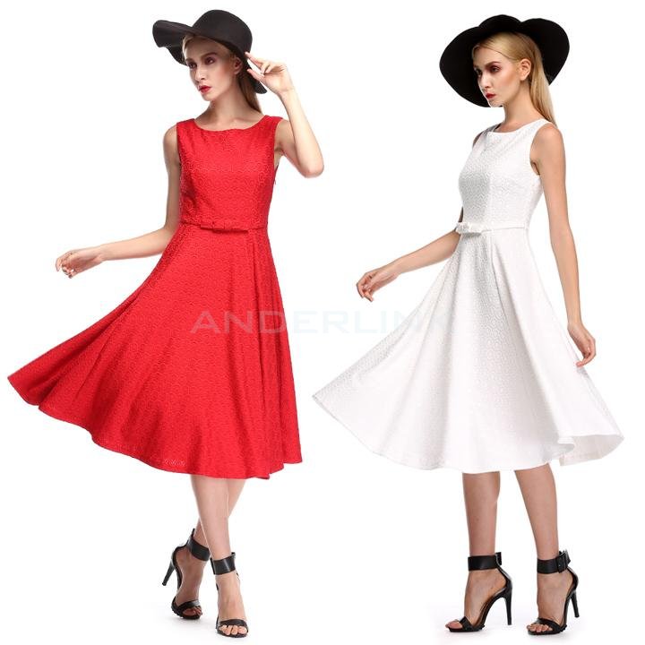 Stylish Lady Women's Sexy Sleeveless O-neck Lace Slim Prom Party Cocktail Swing Dress