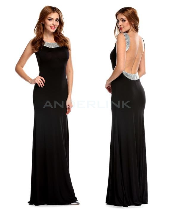 unknown Stylish Lady Women's Black Sexy Backless Sleeveless Sequin Bodycon Evening Cocktail Party Long Maxi Dress