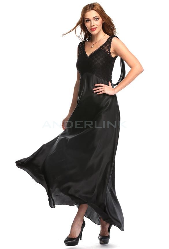unknown New Fashion Women V-neck Sexy Sleeveless Lace Patchwork Bridesmaid Gown Ball Party Cocktail Evening Maxi Dress