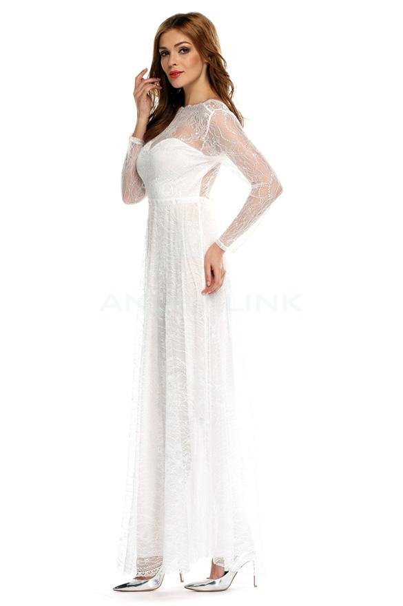 unknown Stylish Lady Women's Sexy Lace Long Sleeve Evening Cocktail Prom Bridal Party Gown Wedding Pageant Maxi Dress