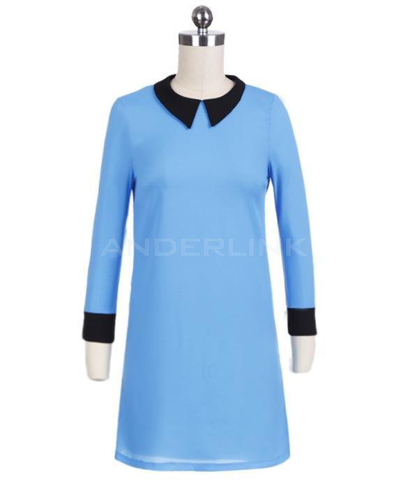 unknown Stylish Lady Women's New Fashion Long Sleeve Turndown Collar Mini Dress