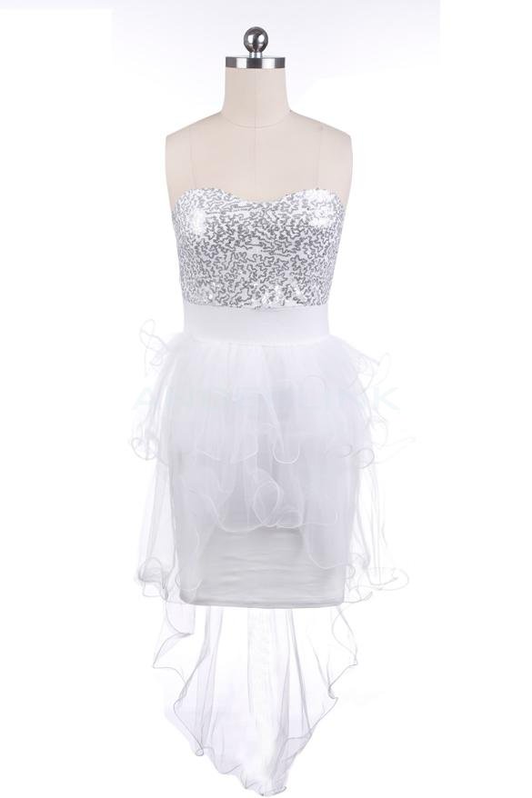 Stylish Lady Sexy Women's Strapless Sequin Layer Irregular Party Cocktail Fancy Bodycon Dress