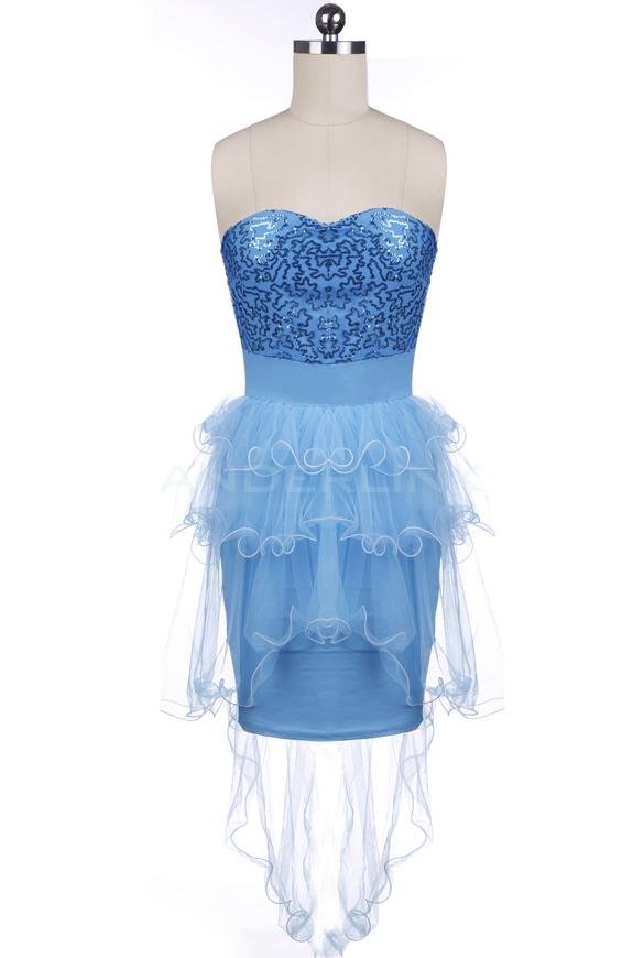 Stylish Lady Sexy Women's Strapless Sequin Layer Irregular Party Cocktail Fancy Bodycon Dress