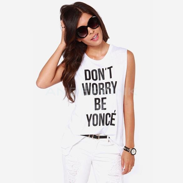 unknown Stylish Lady Women's Casual Letter Print White O-neck Sleeveless T-shirt Top Tank