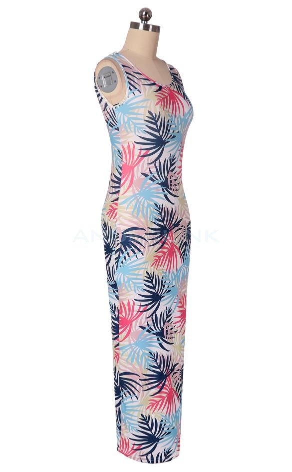 New Stylish Lady Women's Fashion Sleeveless O-Neck Casual Bodycon Sexy Slim Long Dress