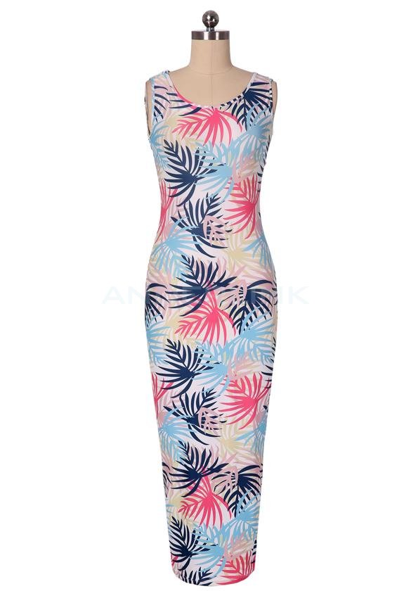 New Stylish Lady Women's Fashion Sleeveless O-Neck Casual Bodycon Sexy Slim Long Dress