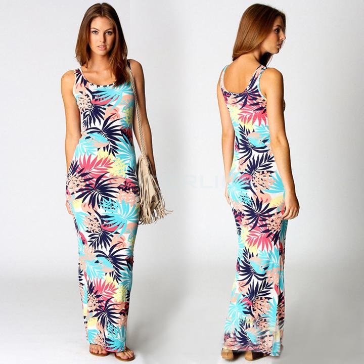 New Stylish Lady Women's Fashion Sleeveless O-Neck Casual Bodycon Sexy Slim Long Dress