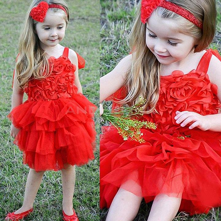 Baby Girl Kids Children's Rose Floral Tutu Dress Off Shoulder Gauze Fancy Layered Bubble Dress