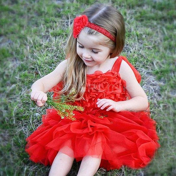 Baby Girl Kids Children's Rose Floral Tutu Dress Off Shoulder Gauze Fancy Layered Bubble Dress
