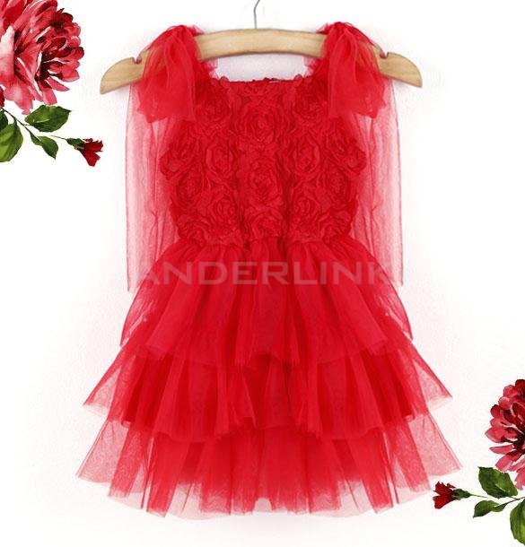 Baby Girl Kids Children's Rose Floral Tutu Dress Off Shoulder Gauze Fancy Layered Bubble Dress