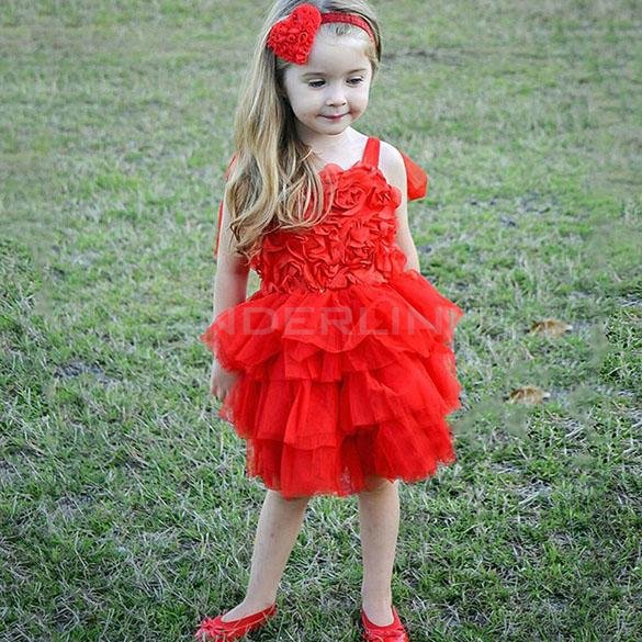Baby Girl Kids Children's Rose Floral Tutu Dress Off Shoulder Gauze Fancy Layered Bubble Dress