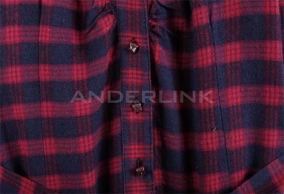 Stylish Lady Women's New Fashion Long Sleeve Lapel Plaid Sexy Dress