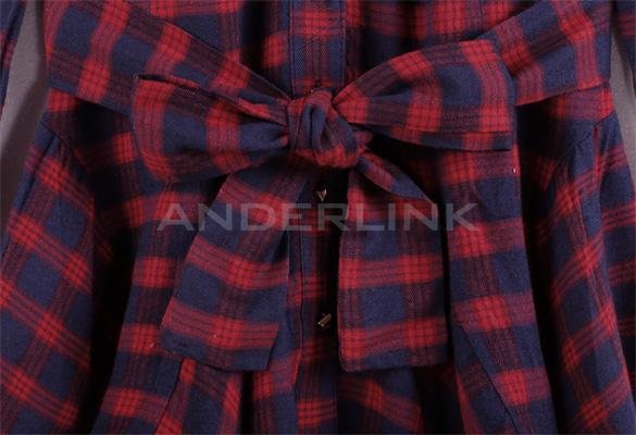 Stylish Lady Women's New Fashion Long Sleeve Lapel Plaid Sexy Dress