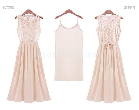 Stylish Lady Women's O-Neck Sleeveless Sundress Patchwork Party Cocktail Chiffon Long Dress