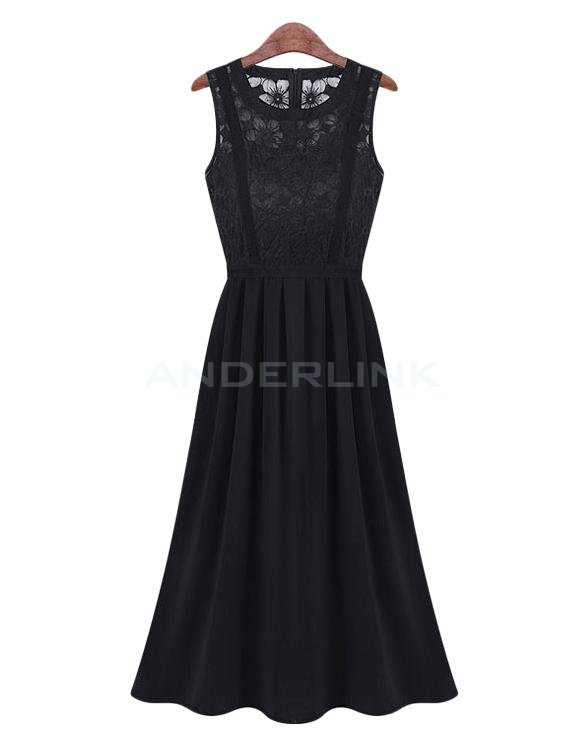 Stylish Lady Women's O-Neck Sleeveless Sundress Patchwork Party Cocktail Chiffon Long Dress