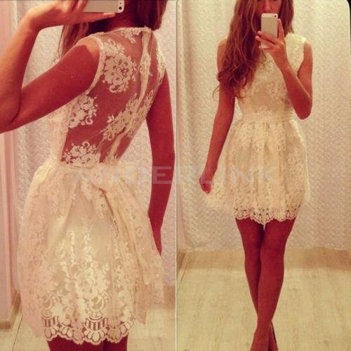 Stylish Lady Women Sweet O-Neck Sundress Lace Floral Bow Decor Casual Party Pleated Dress