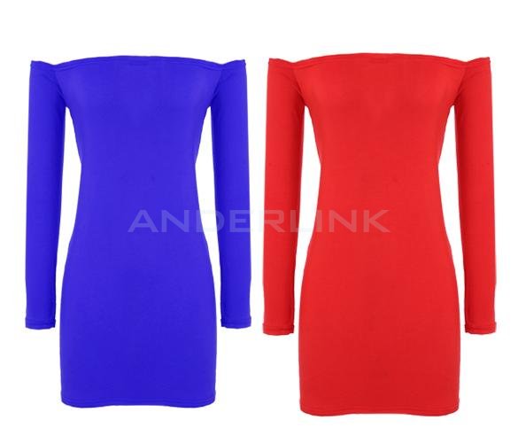 Sexy Women Slash Neck Long Sleeve Mini Dress Off Shoulder Bodycon Clubwear Dress