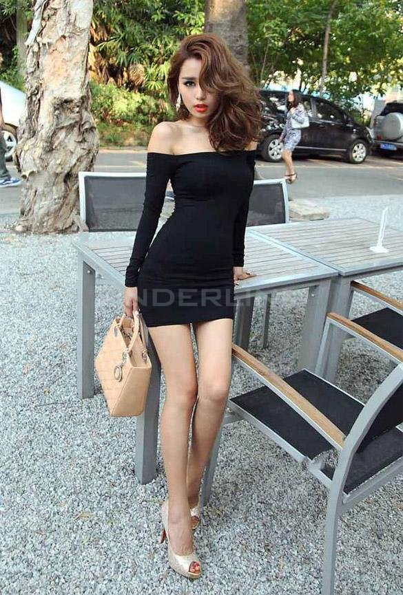 Sexy Women Slash Neck Long Sleeve Mini Dress Off Shoulder Bodycon Clubwear Dress