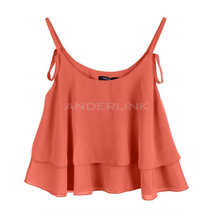 unknown New Fashion Women's Sleeveless O-Neck Spaghetti Strap Sexy Loose Double Chiffon Blouse