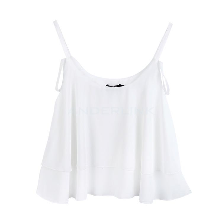 unknown New Fashion Women's Sleeveless O-Neck Spaghetti Strap Sexy Loose Double Chiffon Blouse