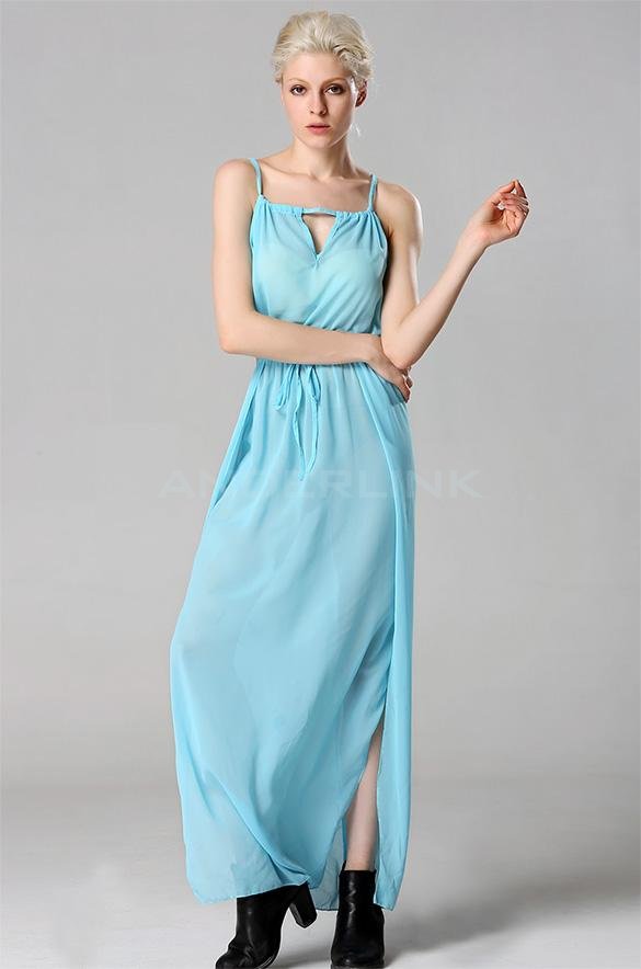 unknown Fashion Lady Sexy Women's Chiffon Halter Off-shoulder Hollow Out Maxi Long Beach Dress Gown