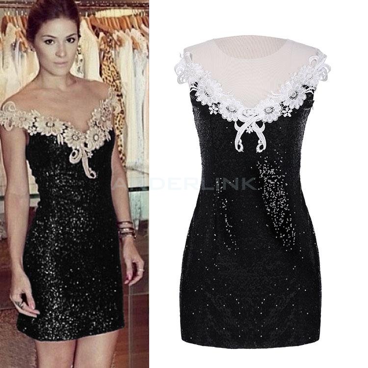 unknown Sexy Women Sequin Slim Sleeveless Patchwork Casual Party Mini Dress