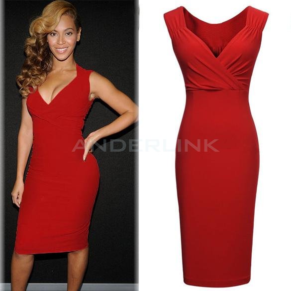 unknown New Women's Sexy V-neck Business Wedding Cocktail Party  Evening Bodycon Pencil Dress