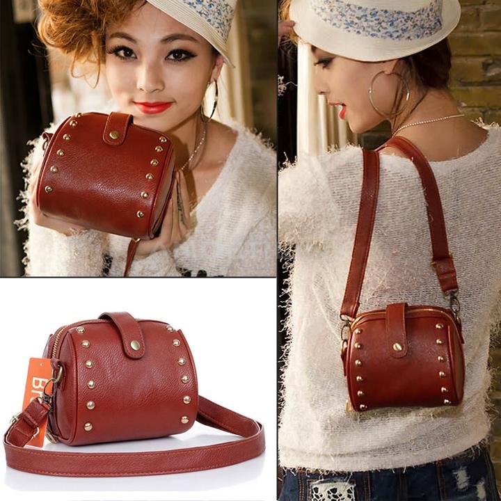 unknown Small Artificial Leather Rivet Bag Mobile Phone Camera Bag Ladies Shoulder Handbag Women Satchel Casual Bag Messenger Bag