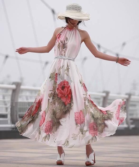 unknown New Women's Elegant Lady Sleeveless Chiffon Flouncing Long Sundress Dress Maxi Dresses