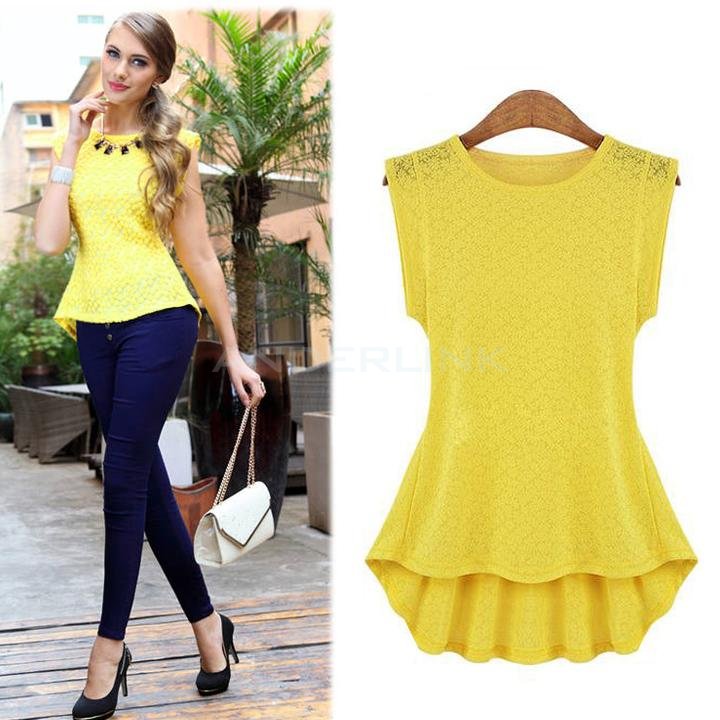 unknown Women's Vintage Lace Peplum Frill Bodycon Casual Party Tank Shirt Tops Blouse T-shirt