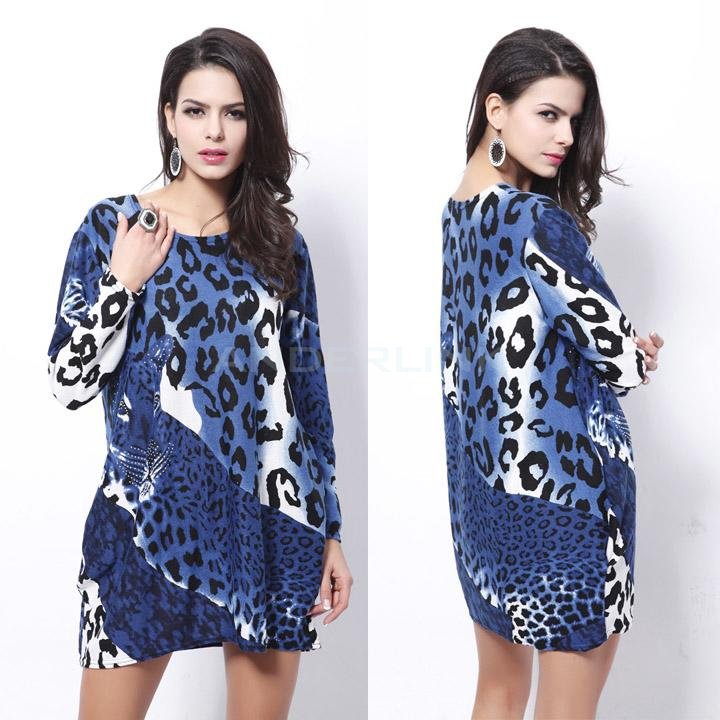 unknown New Fashion Women's Dress Batwing-sleeve Animal Print Dress Autumn-Summer 6 Colors