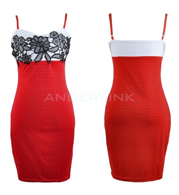 Women's Style Red Black Lace Party Evening Cocktail Bandage Bodycon Dress