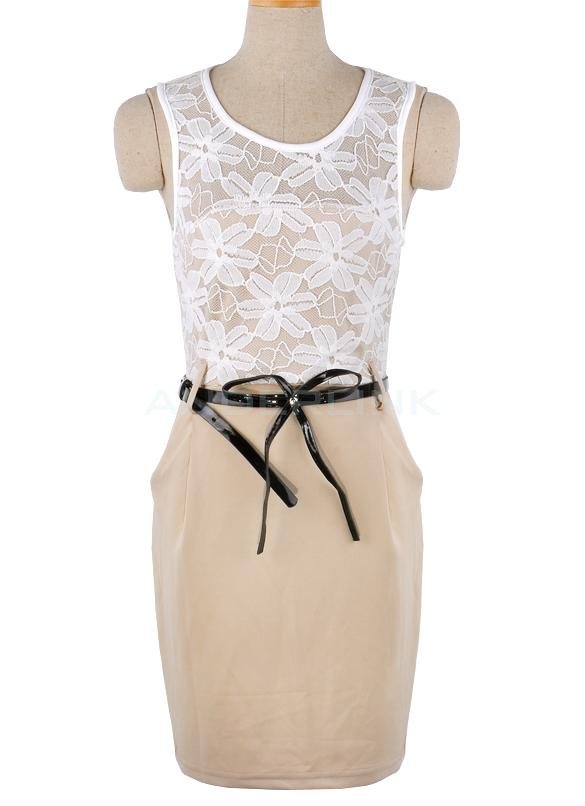 unknown Women's Floral Lace Embroidery Bodycon Mini Dress OL Pencil Dress Lace With Belt
