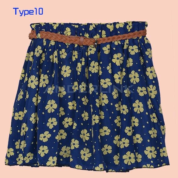 unknown Womens Retro High Waist Pleated Floral Chiffon Sheer Short Mini Skirt Dress With Belt