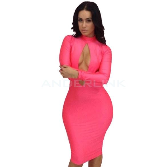 unknown Women's Sexy Clubwear Outfit Crewneck Long Sleeve Slim Bandage Bodycon Dress 2 Colors