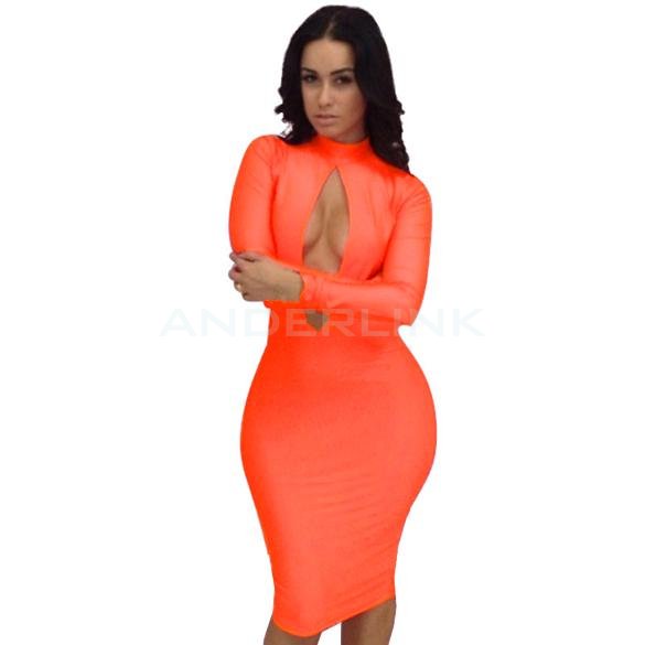 unknown Women's Sexy Clubwear Outfit Crewneck Long Sleeve Slim Bandage Bodycon Dress 2 Colors