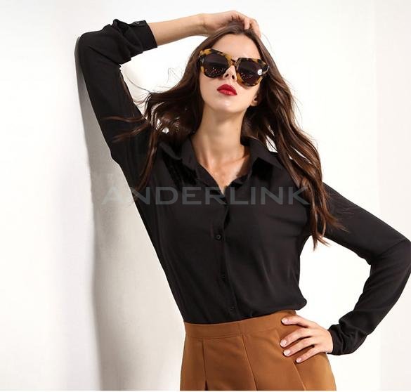 unknown New Sexy Women's Girl Long Sleeve Simple Lapel Loose Blouse Shirt