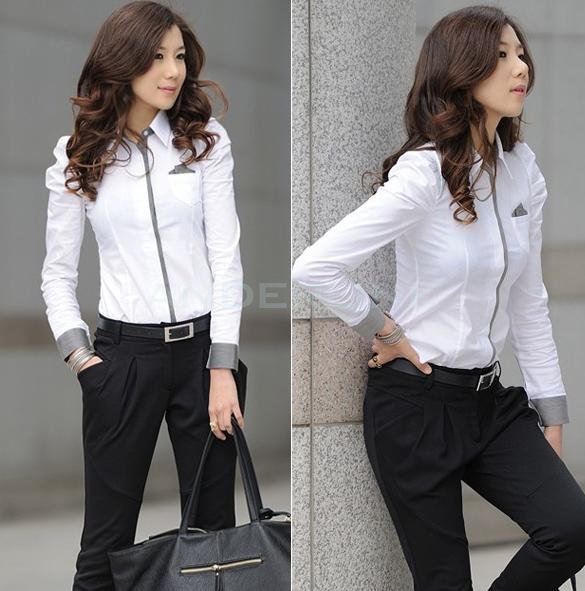 unknown Women's Button Down Shirt Casual Long Puff Sleeve Office Lady Tops Blouse