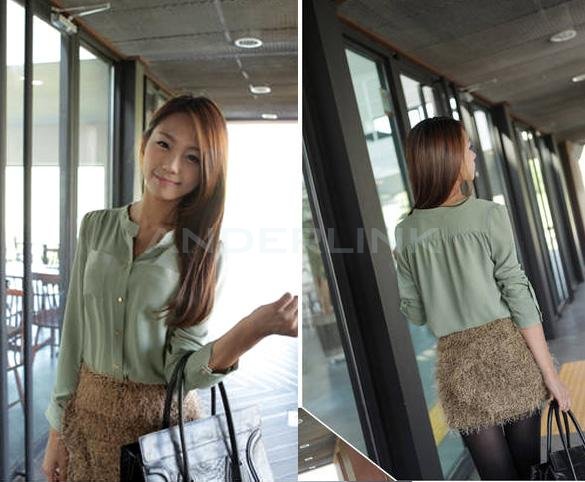unknown Women's Chiffon Blouses Officer OL Shirts Long Sleeve Button Pocket Tops Summer Autumn