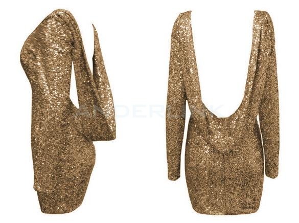 unknown Sexy Women Open Back Sequins Long Sleeve Backless Bodycon Clubwear Party Dress