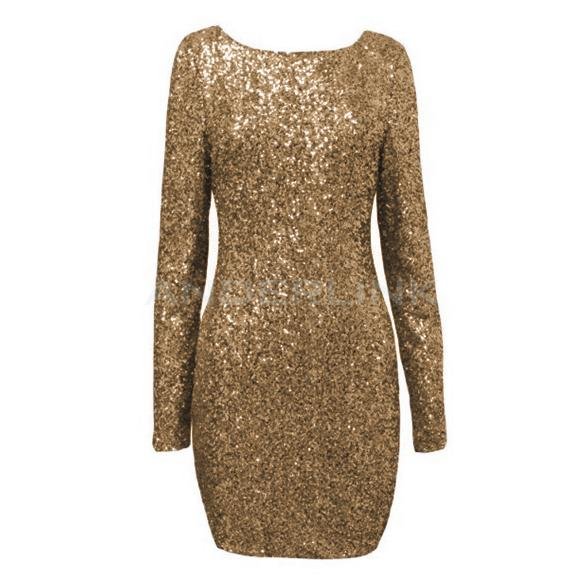 unknown Sexy Women Open Back Sequins Long Sleeve Backless Bodycon Clubwear Party Dress