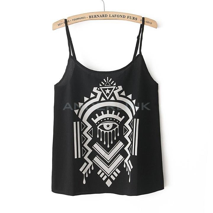 unknown Women's Sexy Chiffon Tiger Geometry Pattern Camisole Tank Top With Shoulder Straps