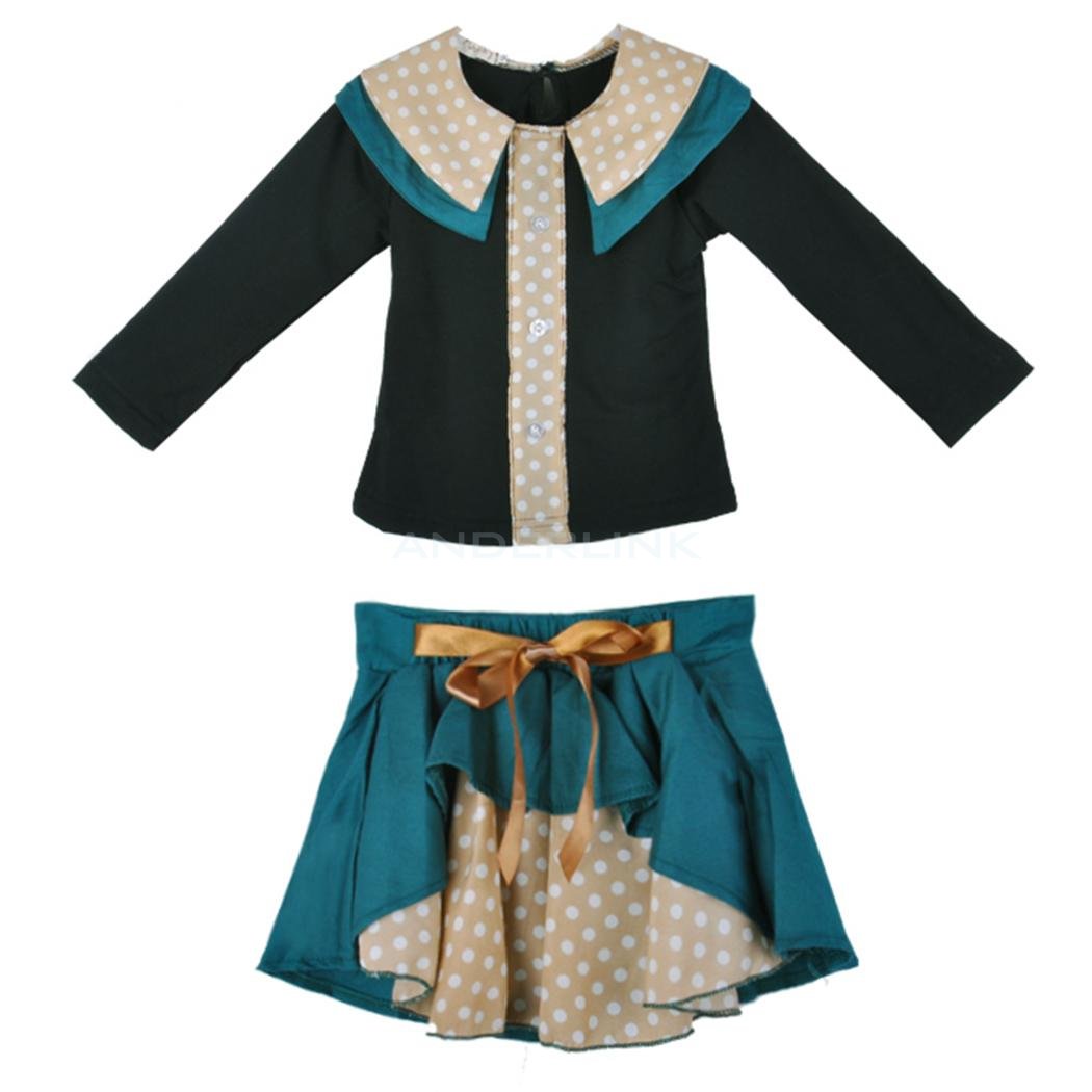 unknown New Girls Kids Dot Pattern T-shirt + Skirt Dress 2 piece set 5 Sizes